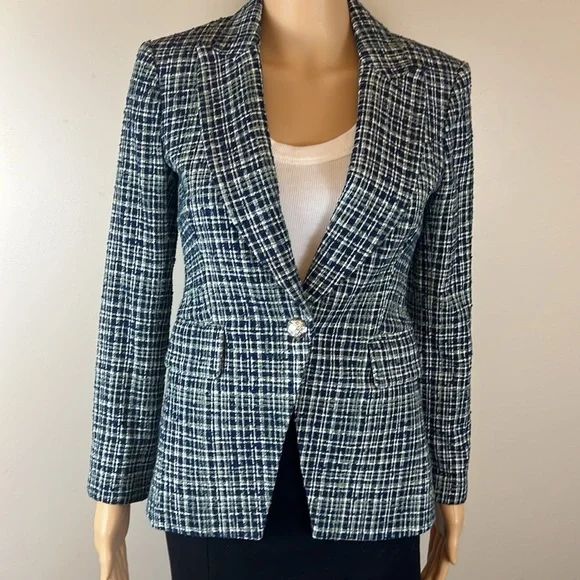 Veronica Beard Navy Blue Tweed Cutaway Dickey Jacket Blazer - Picture 6 of 13